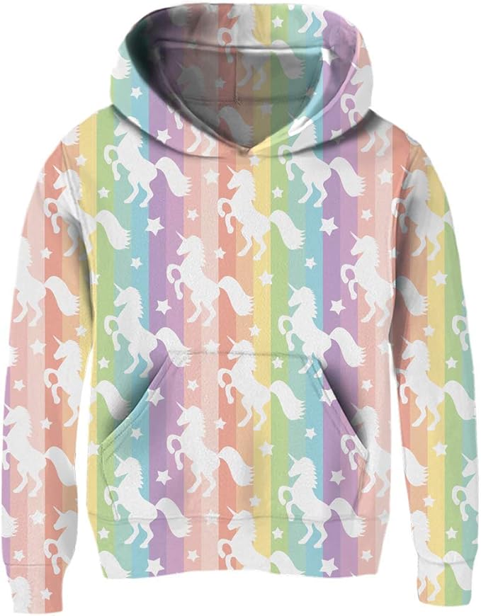 Toddler Hoodies for Girls 4T Rainbow Unicorn Hooded Sweatshirt Long Sleeve Pullover Hoody Coat for Fall Winter 4-6T
