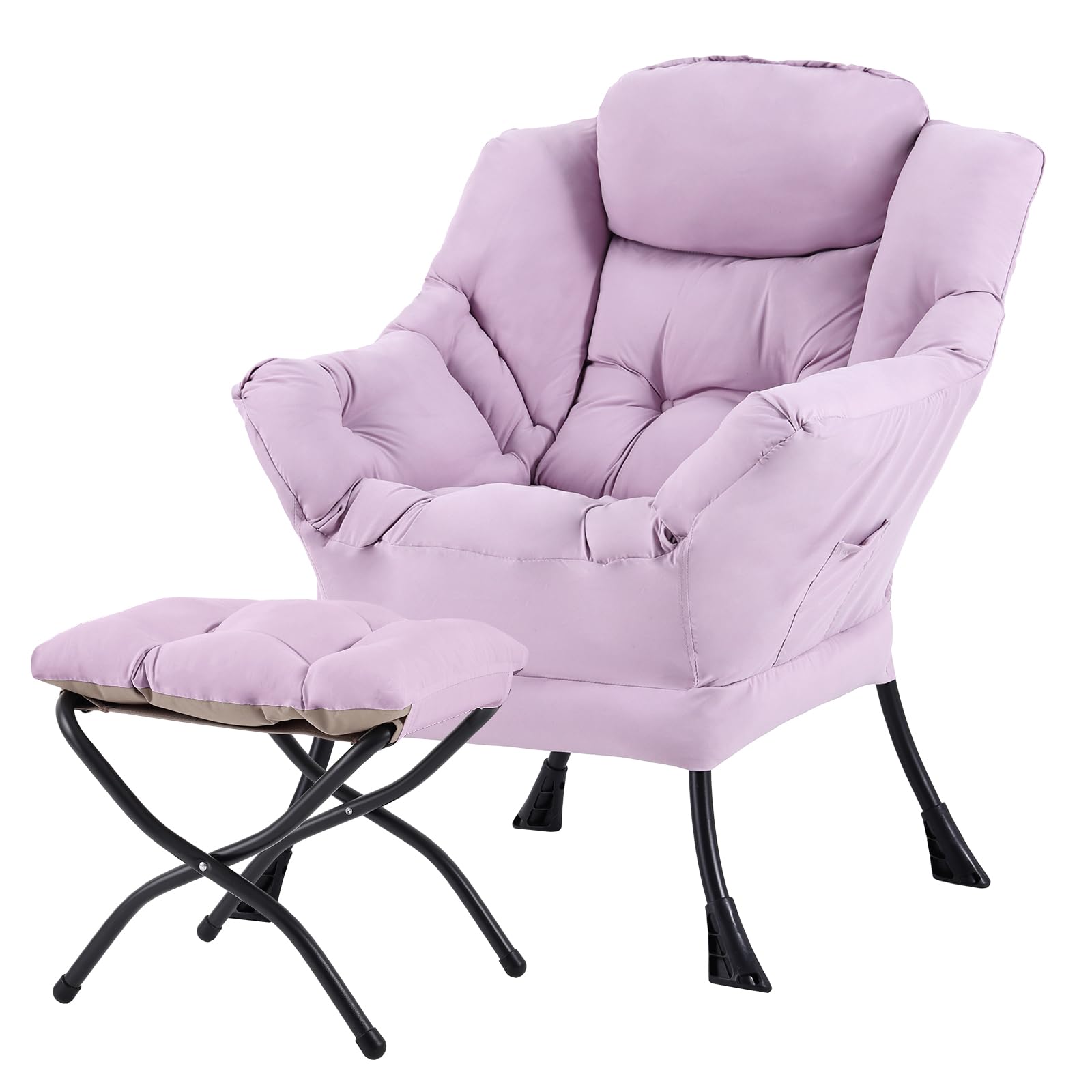 Tiita Lazy Chair with Ottoman, Purple Modern Large Accent Chair, Comfy Leisure Sofa Armchair with Ottoman, Reading Chair with Footrest for Bedroom, Living Room, Dorm Rooms, Purple
