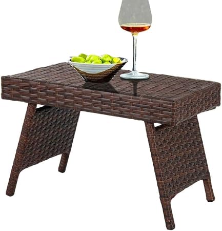 Amazon Com Bs Brown Resin Wicker Folding End Table Outdoor Pool Patio Furniture Side Table Weather Resistant Rattan Sofa Side Table Easy Storage Garden Outdoor Furniture Garden Outdoor