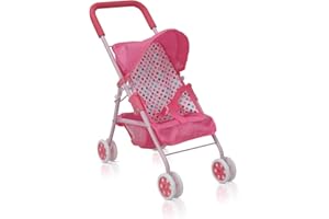 KOOKAMUNGA KIDS Baby Doll Stroller – Easy Fold Stroller - Foldable Baby Stroller for Dolls - Play Stroller w/Retractable Canopy & Soft Grip Handle - Ideal for Baby Dolls up to 18" - Pink Unicorn