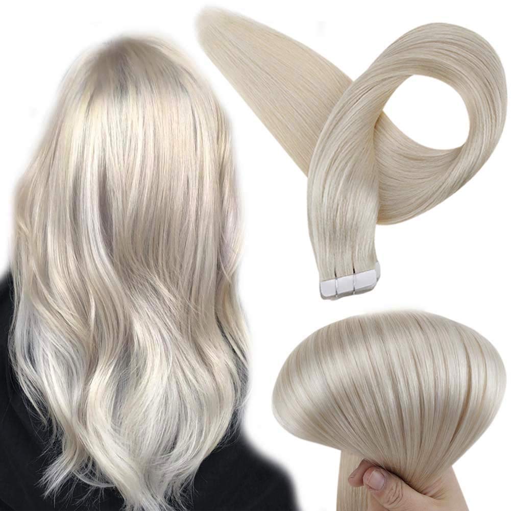 Full Shine Hair Tape in Human Extensions Pu Tape Color 1000 Blonde Real Hair Extensions 12 Inch 30g 20pcs Silky Straight Skin Weft Human Remy Hair Extension