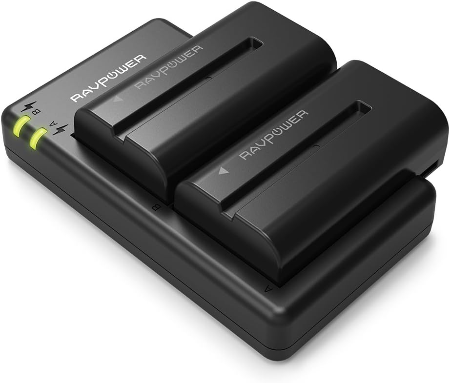 NP-F550 RAVPower Battery Charger for Sony NP F970, F750, F770, F960, F550, F530, F330, F570, CCD-SC55, TR516, TR716, TR818, TR910, TR917 and more (2-Pack Replacement Battery Kit, Dual Slot Charger): Camera & Photo