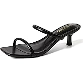 SKETOE Square Toe Kitten Heels for Women Comfortable Two-Strap Open Toe Sandals with Padded Footbed