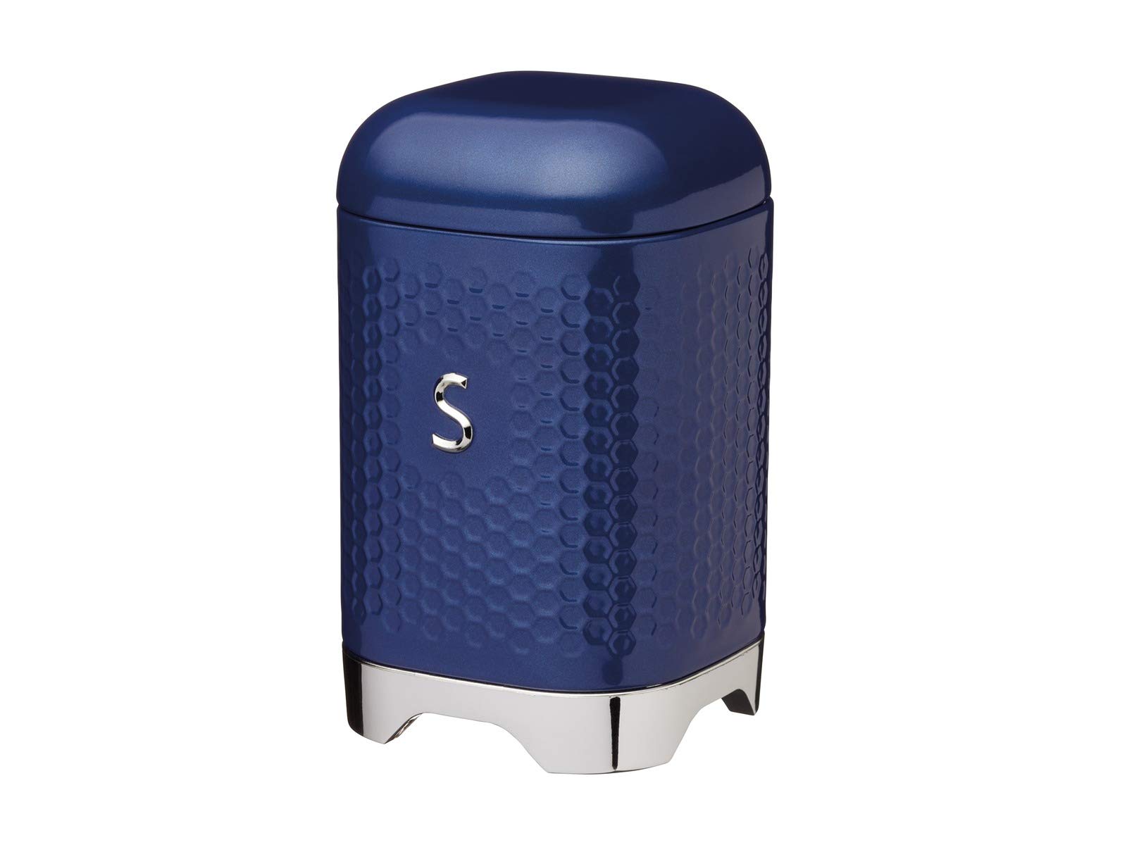 KitchenCraft Lovello Textured Sugar Canister with Geometric Hexagon Pattern, 11 x 11 x 19 cm (4.5" x 4.5" x 7.5") - Midnight Navy
