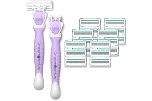 DreamGenius Razors for Women Shaving,6-Blade Womens Razors Includes 2 Handles and 19 Refills,Value Shaver for Women Pack, Non-Slip Travel Carry,Purple