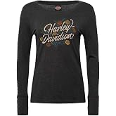 Harley-Davidson Women's Amber Long Sleeve Scoop Neck Tee w/Thumbholes, Black