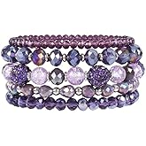 5Pcs Bohemian Stackable Beaded Bracelets Set for Women Adjustable Beach Colorful Multilayered Beaded Bracelet Summer Beach Party Jewelry Gift(Purple B)