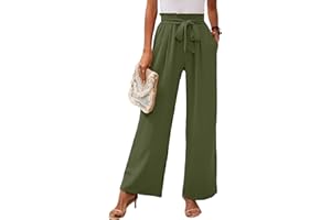 Heymoments Women's Wide Leg Lounge Pants with Pockets Lightweight High Waisted Adjustable Tie Knot Loose Trousers