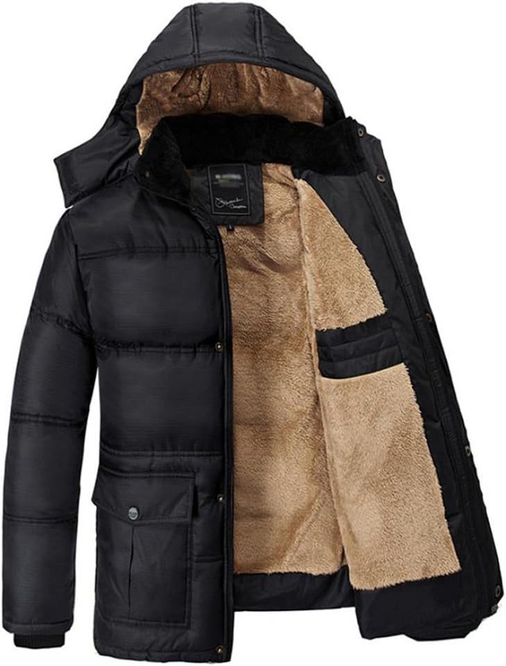 Yaer Mens Winter Jacket,Thicken Plush Warm Fur Waterproof Windproof Outwear Coat