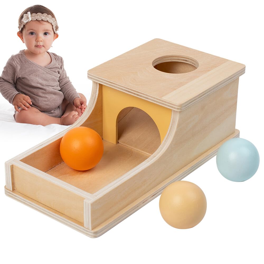 XPJBKC Object Permanence Box, Montessori Toys for 1 Year Old, Wooden Ball Drop Toy, Educational Toy for Babies 6-12 Months, Strong and Sturdy Baby Toys with Macaron Color Matching