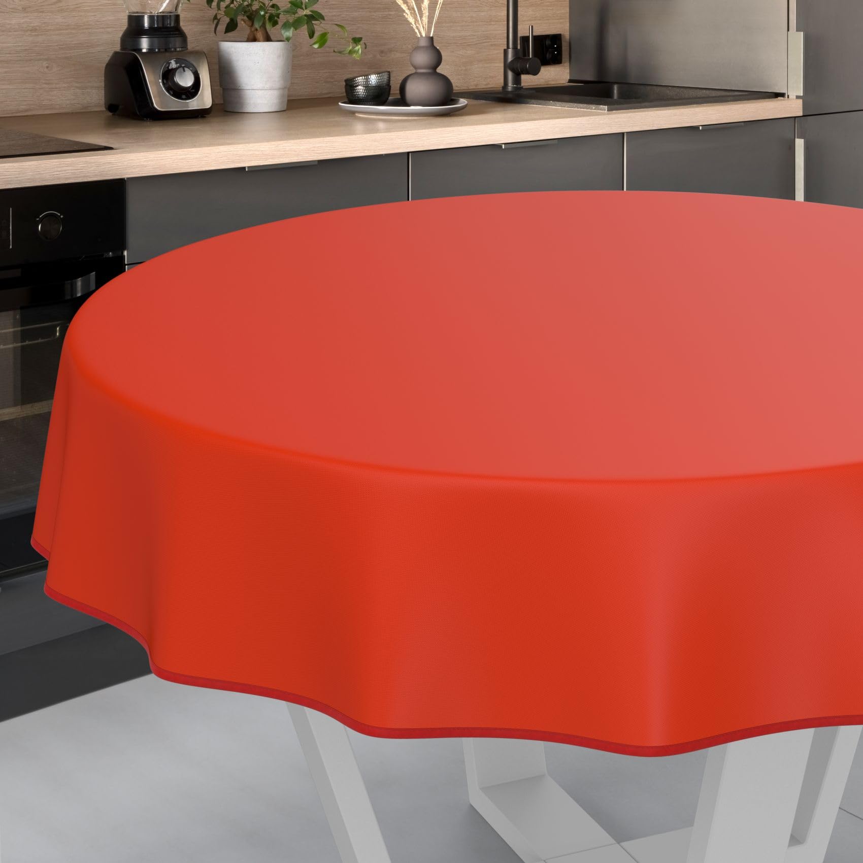 ANRO Oilcloth Tablecloth, Washable, Oilcloth, Garden Tablecloth, Outdoor, Indoor, Round, 100 cm with Hem, Red