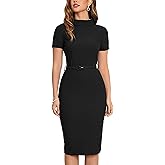 MUXXN Women's Retro Midi Short Sleeve Pencil Knee-Length Vintage Cocktail Office Business Work Dress