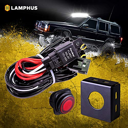 LAMPHUS 13' Off Road LED Light Bar Wiring Harness Kit - Waterproof Switch & Mounting Bracket 30A Fuse 40A Relay (USA Warranty) for ATV/Jeep