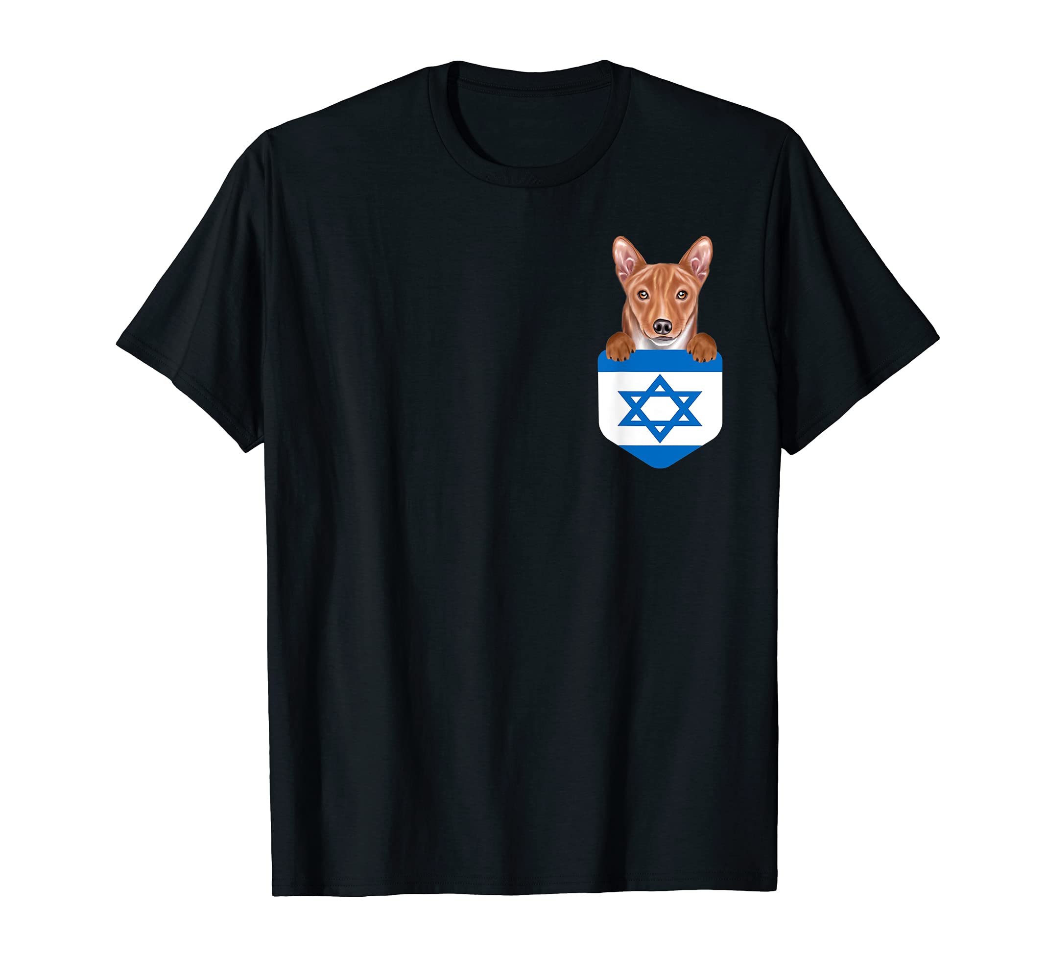 Israel Flag Basenji Dog In Pocket T-Shirt