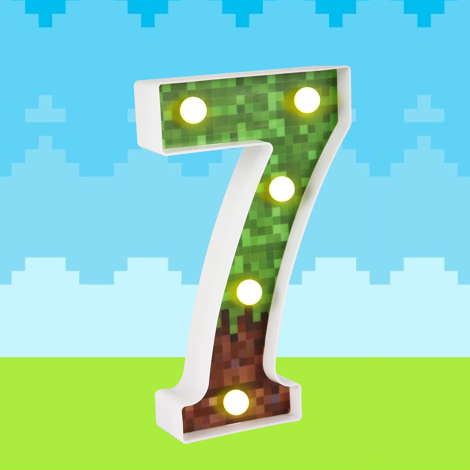 Decorative Led Glowing Numbers, Pixel Game Party Light Led Pixel Pattern Glowing Numbers Party Table Centerpieces for Mosaic Video Games (Number 7)