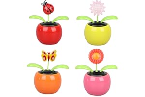 Welecom 4 Solar Dancing Sunflower Toy Solar Powered Dancing Ladybug in Colorful Pots Swinging Butterfly Flip Flap Animated Bobblehead Dancer Window Sun Catcher Car Dashboard Decor Portable Suncatchers
