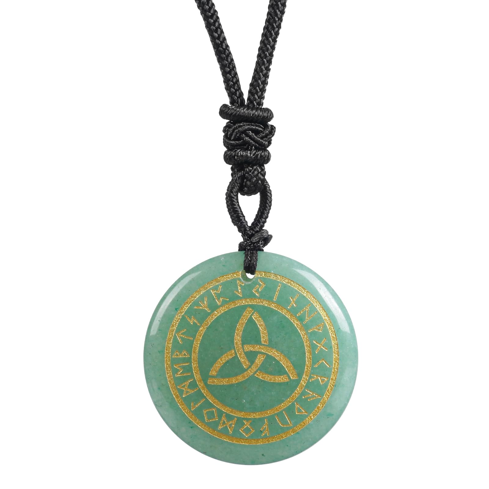 Lovionus89 Natural Rune Stones Engraved Elder Alphabet Healing Crystal Stone Pendant Necklace for Men and Women, Green Aventurine