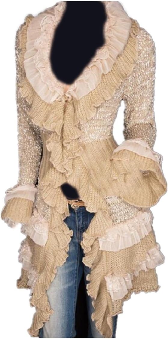ONTBYB Womens Autumn Ruffle Long Open Front Knit Cardigan Coat Outwear