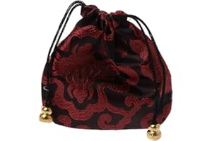 CHIUEAST Premium Jewelry Organizer Pouch - Silk Drawstring Gift Bags With Clear Pockets - Traditional Chinese Embroidery Travel Pouch
