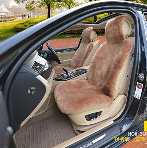 1 Pair Cameo Brown Australia Sheepskin Universal Car Seat Cushion With Airbag Compatible Car Seat Covers