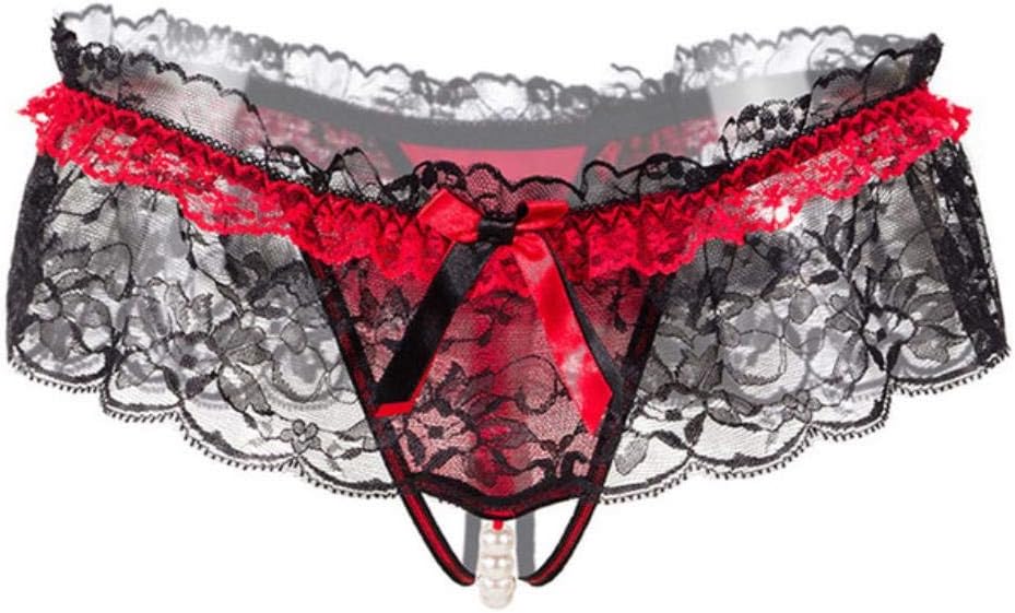 Black Underwear Women Sexy Panties Culotte Femme Women Thongs and g Strings Pearl Bow Tie Lace Seamless Panties,red