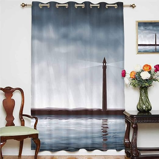 Cortina de ventana para faro con ambiente nebuloso, vida marina, viaje