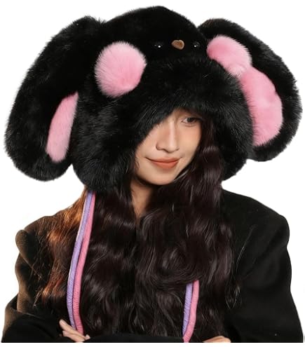 Women Cute Rabbit Ear Plush Beanie Cap Outdoor Fluffy Bunny 
