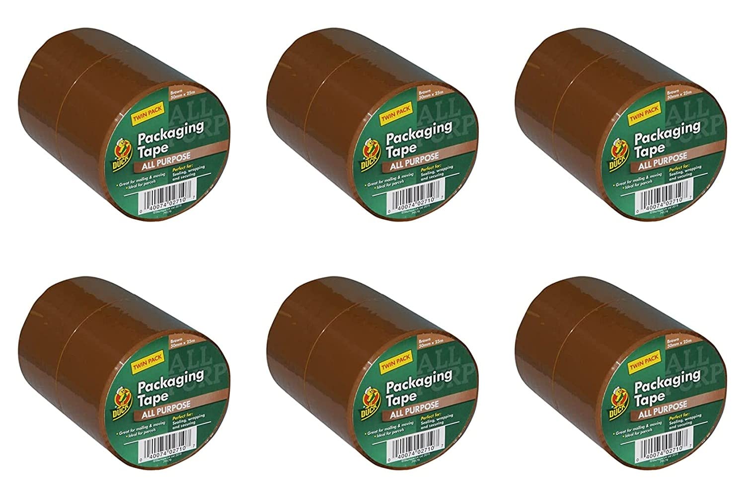 Duck Brown Packing Tape | Parcel Tape 12 Rolls 50mm x 25m, Strong Sticky Seal for Moving House, Packing Parcels, Cardboard Boxes & Carton Packaging