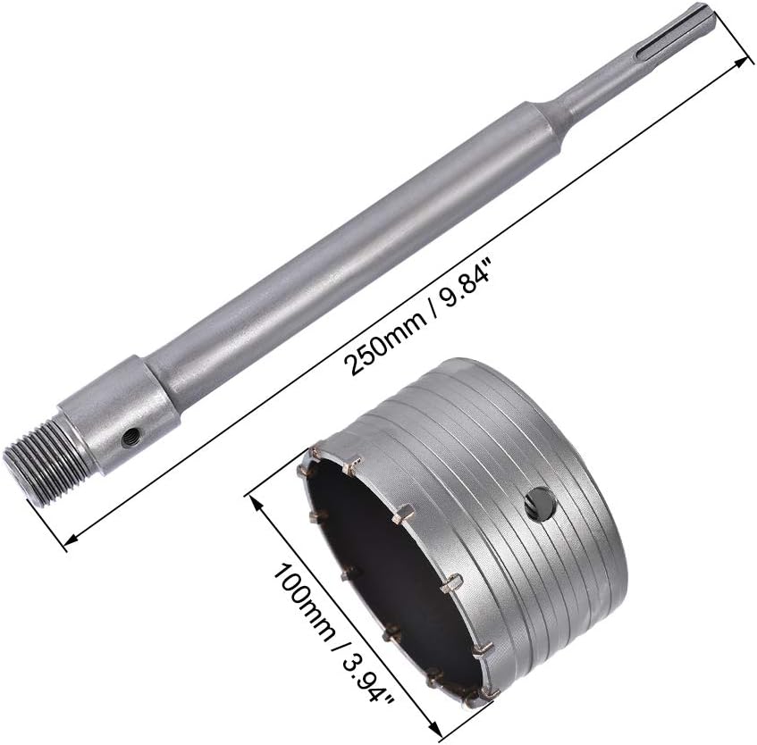 sourcing map Wall Hole Drill Bit 100mm Concrete Cement Stone Hole Saw Cutter 240mm Drilling Depth Round Shank with Connecting Rod Drill for SDS X4 Impact Drill - Image 3