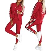 CHICME Women's Three Piece Outfits Striped Tape Patch Tank Tops Bomber Jacket with Sporty Pants Tracksuit Lounge Sets