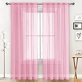 SpaceDresser Sheer Voile Window Treatment Rod Pocket Curtain Panels for Kitchen Bedroom Living Room Drapes Sunlight Filtering Privacy Semi Home Decor Assorted (Light Pink, 52 W x 84 L)