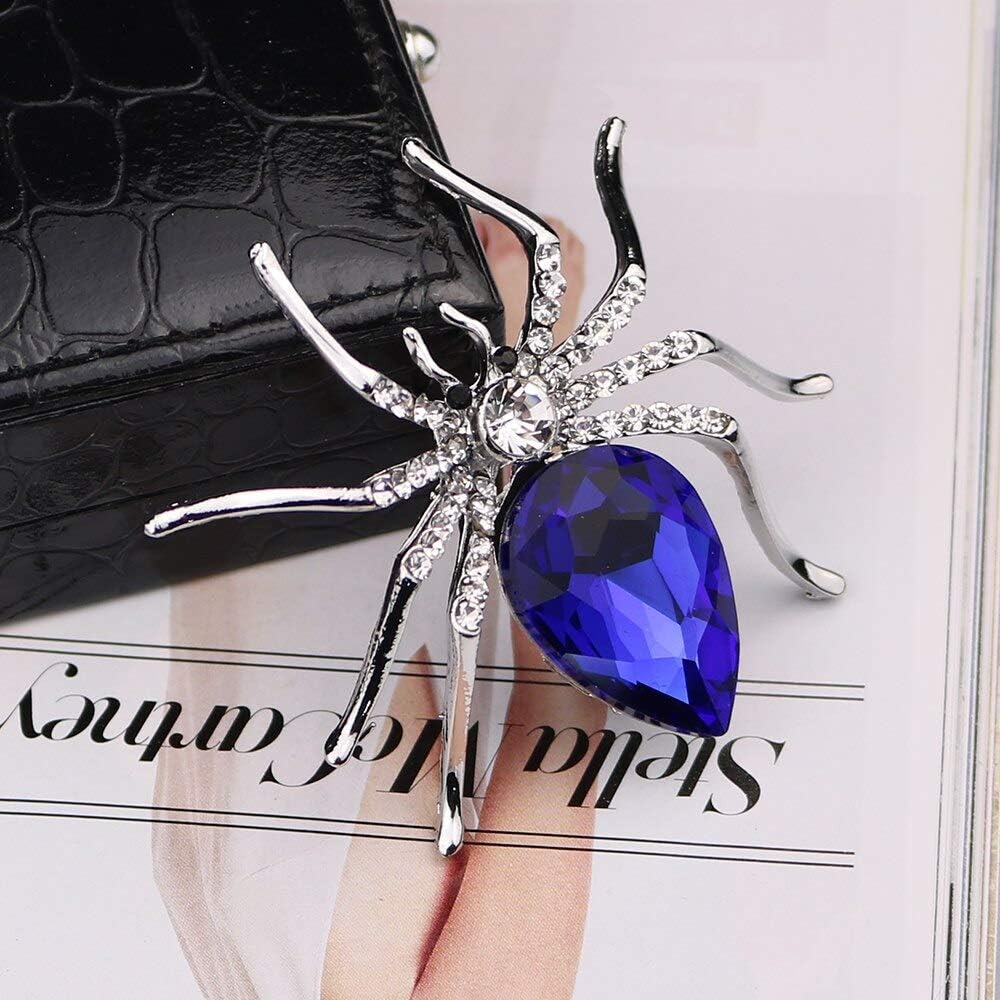 XIONGZ Fashion Metal Gold Insect Crystal Spider Brooch Pin Shawl Badge Blue Rhinestone Lapel Pins And Brooches Shirt Collar Accessories