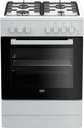 Cocina - Beko FSE62110DW, Gas, 4 zonas de cocción, Horno multifunción, 65 L, Grill, Blanco y negro
