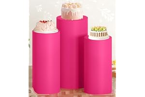 MODFUNS Cylinder Cover Set of 3 Hot Pink Spandex Cylinder Pedestal Cover Stretchy Cylinder Plinth Stand Covers Luxury Round Pedestal Cover Cylinder Pillar Cover for Theme Party Birthday Wedding