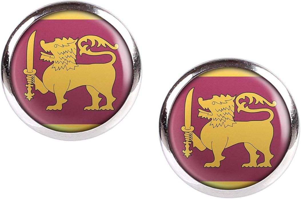 Stud Earring Pair with Cabochon Picture Sri Lanka flag silver 0.47 inch