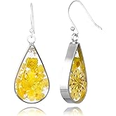 925 Sterling Silver Pressed Flower Teardrop Earrings,Hypoallergenic Women's Jewelry Gift for Mom and Wife,Handmade Natural Dried Flower Teardrop Earrings Jewelry Gift