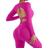 SUUKSESS 2 Piece Workout Sets for Women Long Sleeve Gym Sets Woman Butt Lifting Leggings Open Back Crop Tops