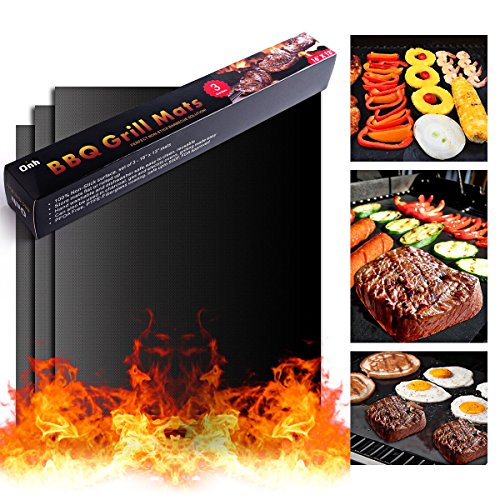 On'h BBQ Grill Mat - Set of 3 Heavy Duty Non-Stick for Ribs Shrimps Steaks Burgers Vegetables Reusable for Gas Charcoal Electric Grill Ovens Best Grilling Accessories (Best Way To Cook Filet Wrapped In Bacon)