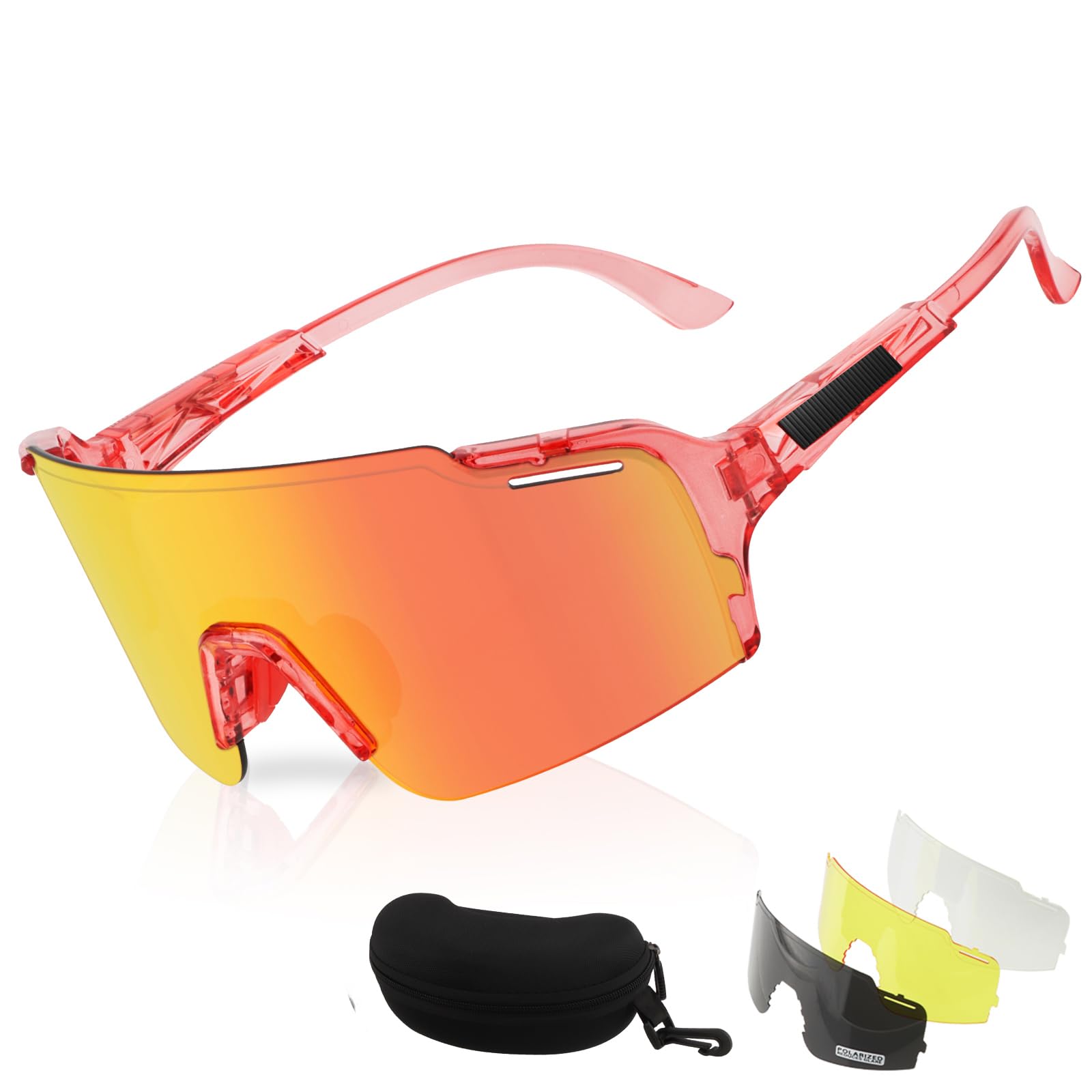 FOCUHUNTER Sports Glasses for Men Women, Cycling Eyewear for Baseball Running Cycling Glasses 4 Lenses