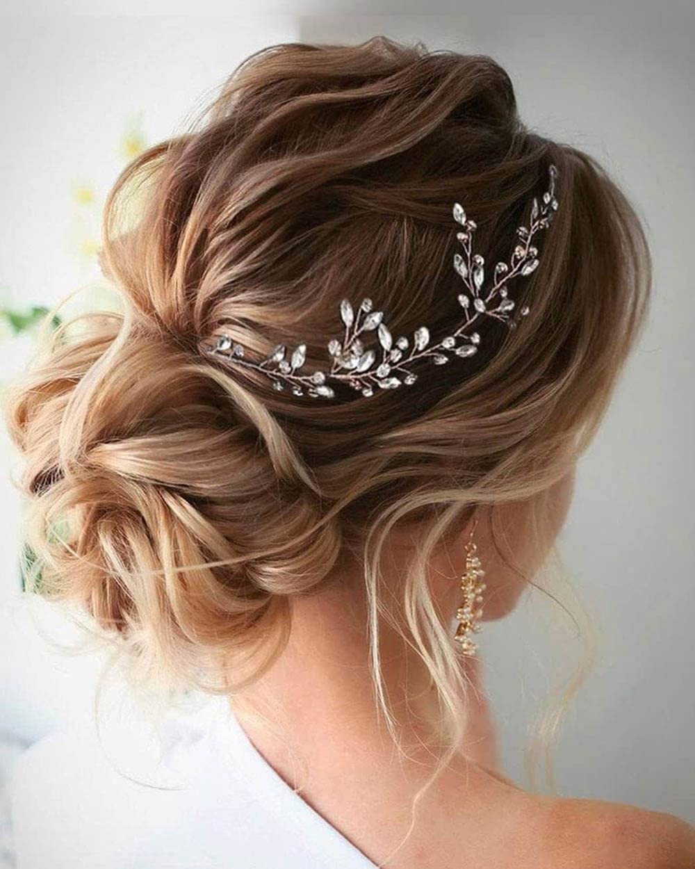 Wedity Bride Wedding Rhinestone Hair Vine Headband Silver Bridal Leaf Hair Piece Party Hair Accessories for Women and Girls