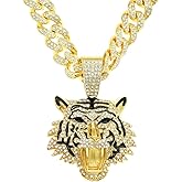 LUREME Hip Hop Jewelry Gold Leopard Head Pendant Necklace, Bull Tiger Necklace for Mens with Cuban Chains (nl006314)