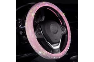 Carwales Car Steering Wheel Cover Pink for Women Girls Cute Bling Accessories 15 Inch Universal Colorful Crystal Rhinestone Diamond Rainbow Anti-Slip Wheel Protector