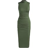 CIDER Bodycon Dresses for Women Mock High Neck Sleeveless Ruched Dresses Summer Cocktail Work Midi Dress Trendy