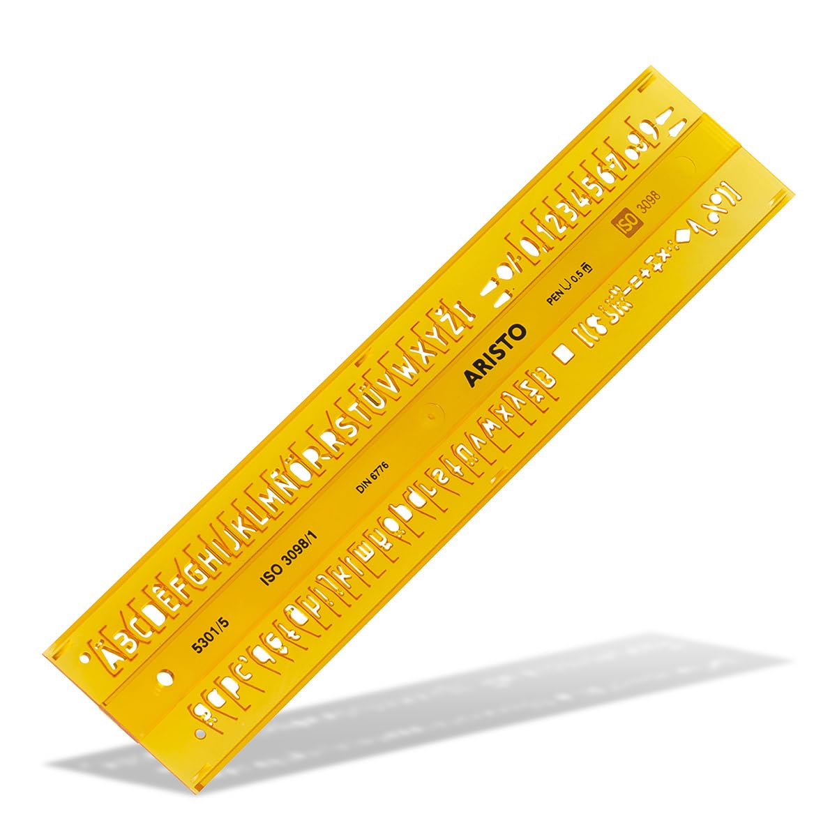 Aristo Isonorm Writing Template Straight Central Writing 5.0 mm H Profile Type B Dimensionally Stable PET Plastic Orange Transparent