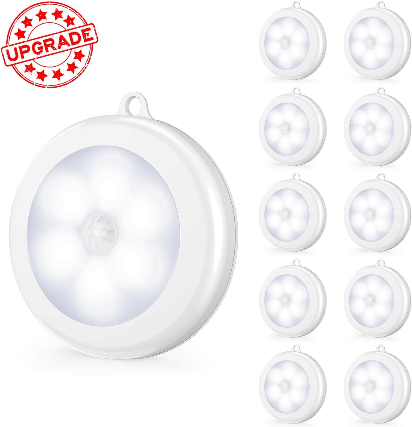 Upgraded Motion Sensor Led Night Light Non Fall Cordless Battery Powered Wall Light Stick On Magnet Closet Lights Safe Lights For Stairs Hallway Bathroom Kitchen Cabinet Pack Of 10 White Amazon Com