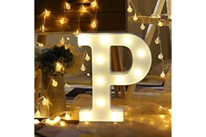 Amzure LED Marquee Letter Lights Sign P 26 Alphabet Light Up Letters Sign for Night Light Wedding Birthday Party Battery Powered Christmas Lamp Home Bar Decoration (P)