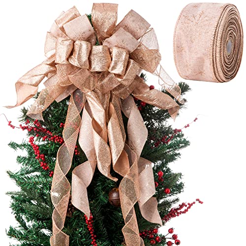 Rose Gold Christmas Tree Topper,Topper Bow,13x34inch with Glitter Satin