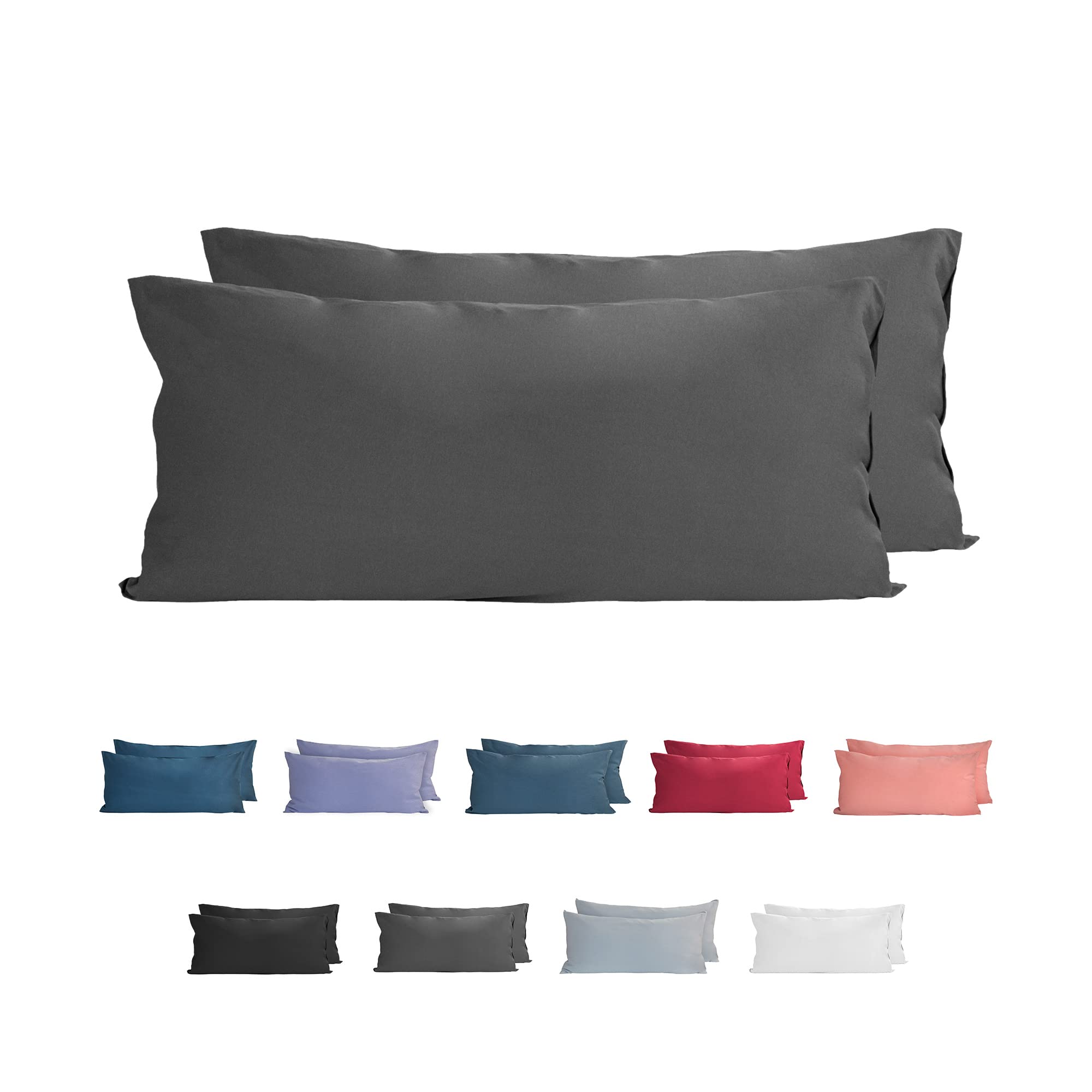 Komfortec 100% Cotton Cushion Covers Set of 2 40 x 80 cm, Super Soft Premium Jersey Pillowcase 150 g/m², Cushion Cover, Anthracite