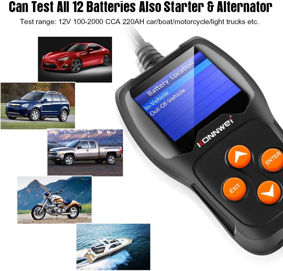KONNWEI KW600 12V Automotive Battery Tester Professional 100-2000 CCA 220AH Car Battery Load Analyzer and Alternator Tester for Car/Boat/Motorcycle - Image 4