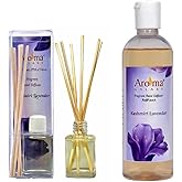 Aroma Galaxy Kashmiri Lavender Reed Diffuser Set, 7.7 Oz (1 Oz + 6.7 Oz) Set with Refill Pack Scented Diffuser with 6 Sticks Home Fragrance Reed Diffuser for Bathroom Shelf Decor